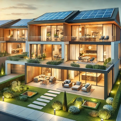 a luxurious multigenerational villa with modern architecture separate living quarters and eco friendly elements 400x400px